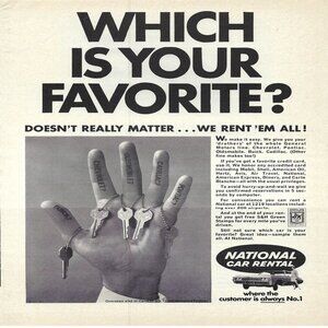 1967 National Car Rental Which is your Favorite? Rent Vintage Print Ad/Poster